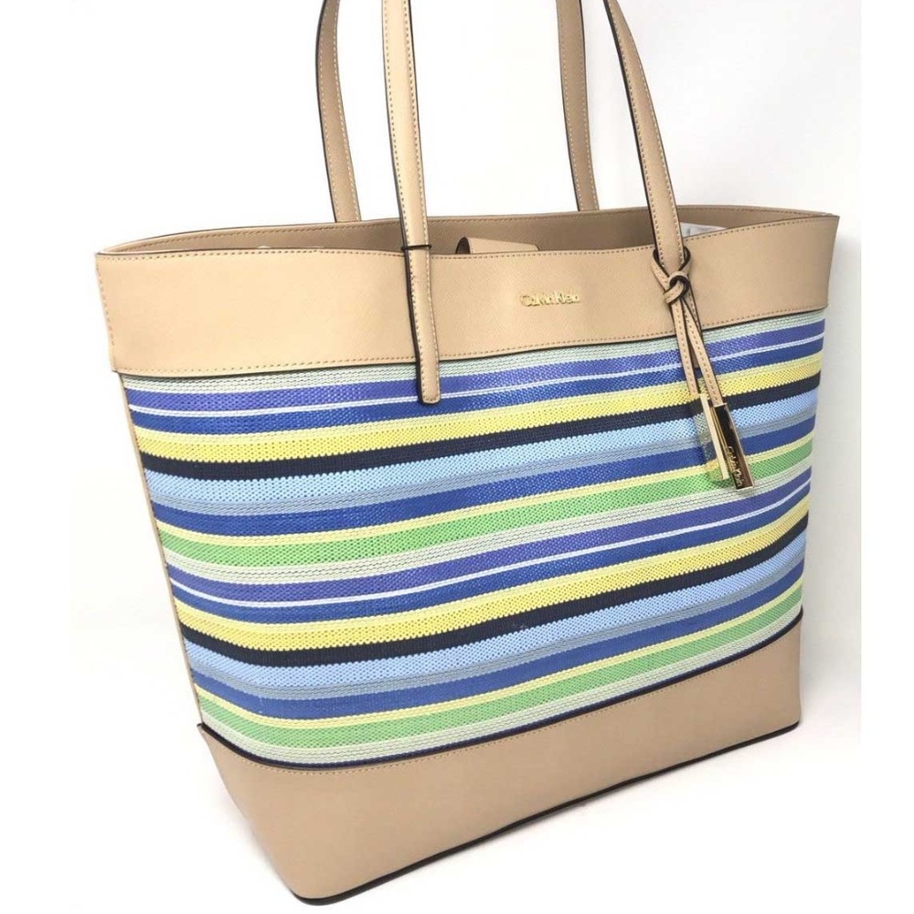 Calvin Klein Fabulous Woven Marine Stripe PVC Tote - Picture 2 of 7